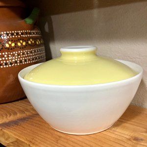 Vintage retro pale yellow and white serving dish